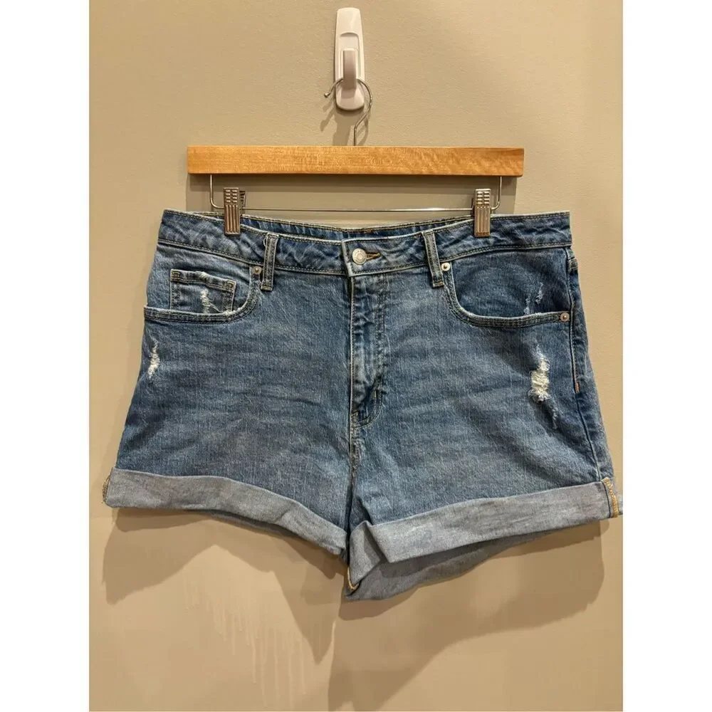 Wild Fable 12 super high rise rolled cuff medium wash distressed cotton spandex